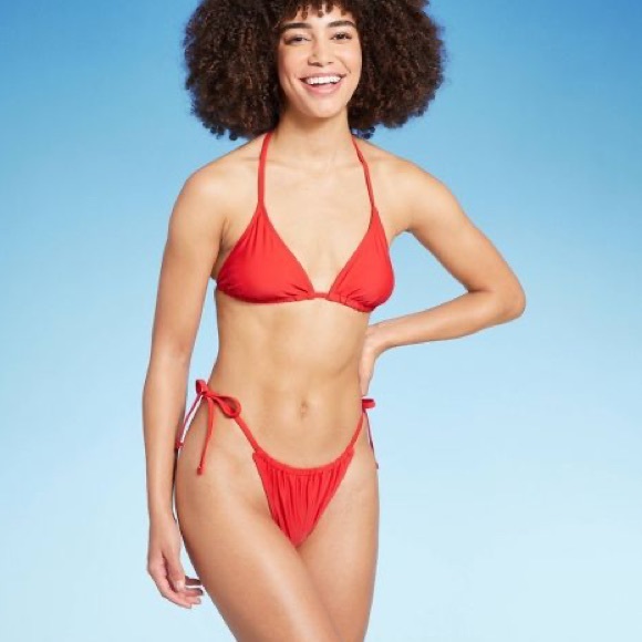 Wild Fable Side-Tie Scoop Front High Leg Adjustable Red Bikini Bottom - Picture 2 of 8